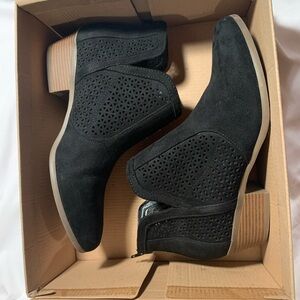 Black Suede Perforated Ankle Booties